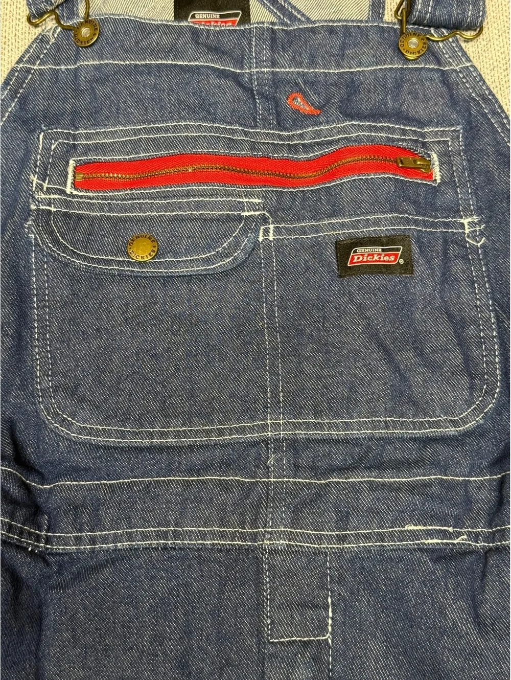 Dickies Genuine Denim Overalls with Front Pockets and Red MR